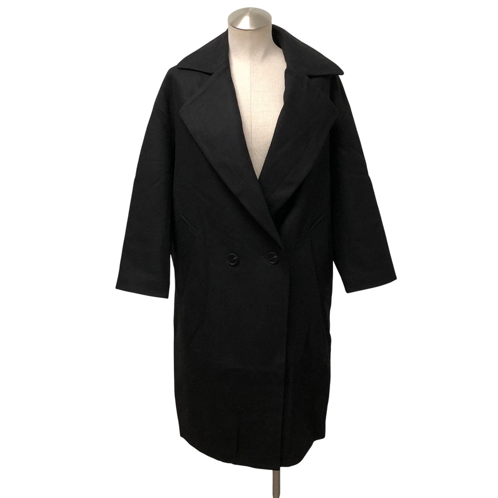 Belle & Bloom Coat Womens Small Black Wool Blend Double Breasted Oversized Long